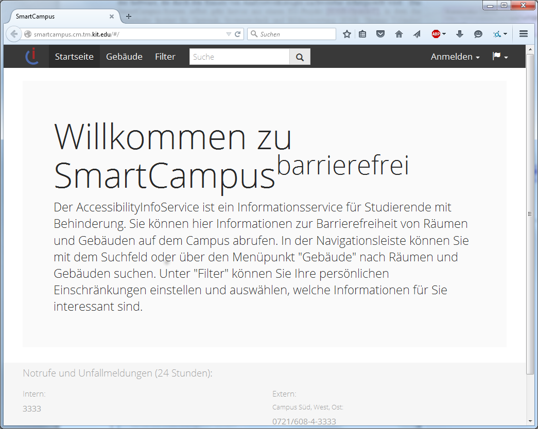 Main page of SmartCampus barrier-free